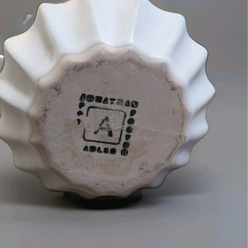 Rare Vintage Jonathan Adler Potter Studio White Fluted Vase Square A Stamp MCM